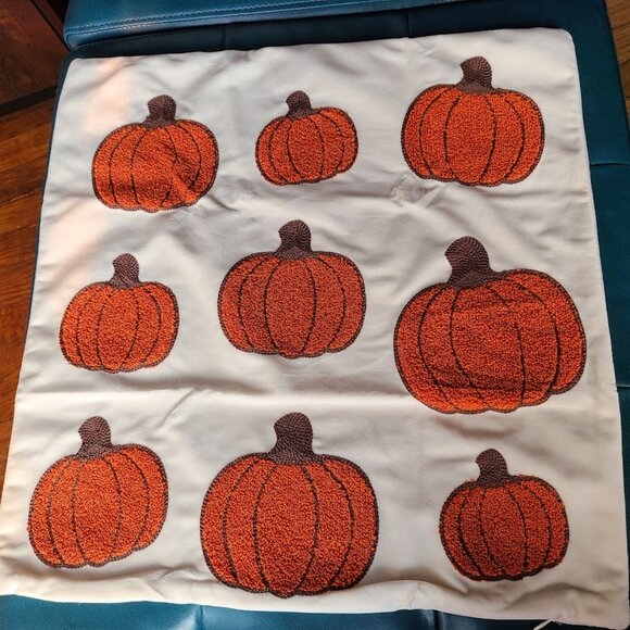 Pumpkin Decorative Pillow Cover Thanksgiving Decor Embroidered Throw Accent Case - Picture 2 of 10